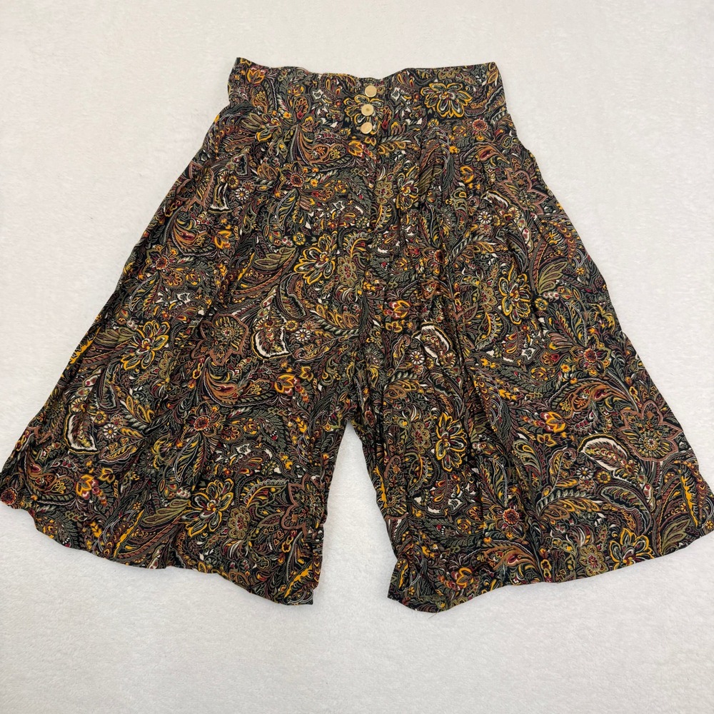 Vintage DB Sport Paisley Culotte Gaucho Shorts Women XS Earthy Flowy Boho Grunge